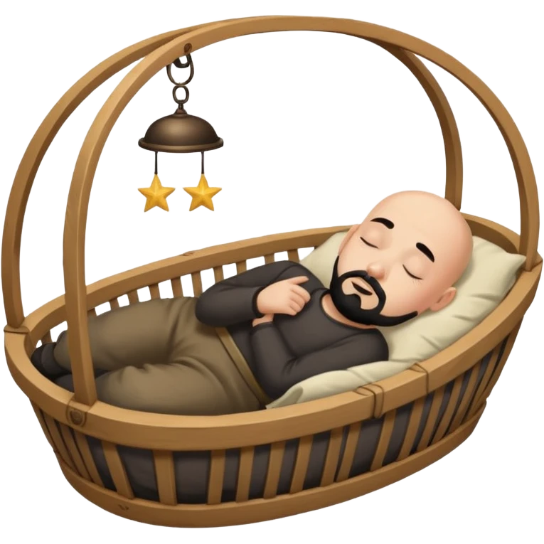 a bald man with a black goatee sleeping in a cradle emoji