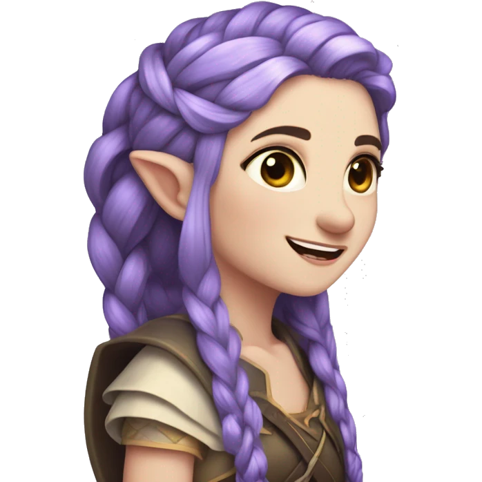 pale skin, braided purple hair, elf ears, archer girl , cry laughing emoji
