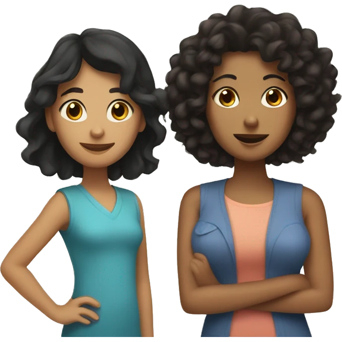 Mom and daughter mom with black Hairstraight and daughter with dark brown curly hair  emoji