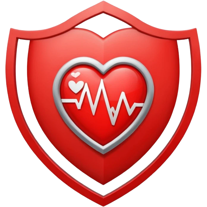 Health monitoring icon, heart inside shield, signal waves, emoji style, modern clinic branding emoji
