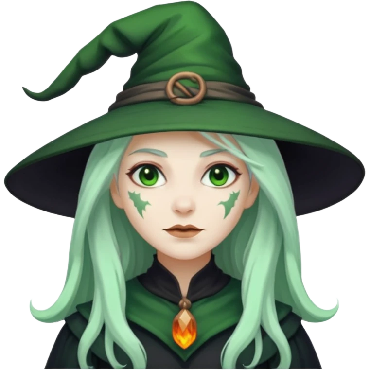 Woman witch with green skin and white long hair emoji