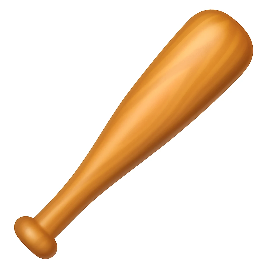 Create a baseball bat emoji exactly like the reference image in iOS emoji style. The bat should have a smooth, shiny wood texture and a classic bat shape with no hand visible. Add a slight blush to the bat. The style should reflect the iOS emoji aesthetic. emoji