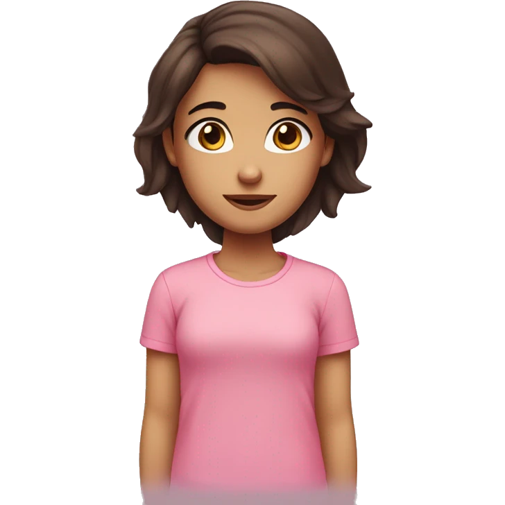 A girl with red dark hair brown eyes and a pink cute shirt  emoji
