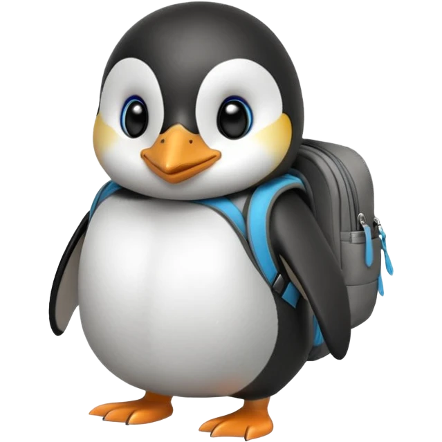 penguin with backpack direct looking to camera emoji