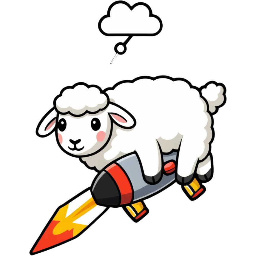 sheep flying on a rocket emoji