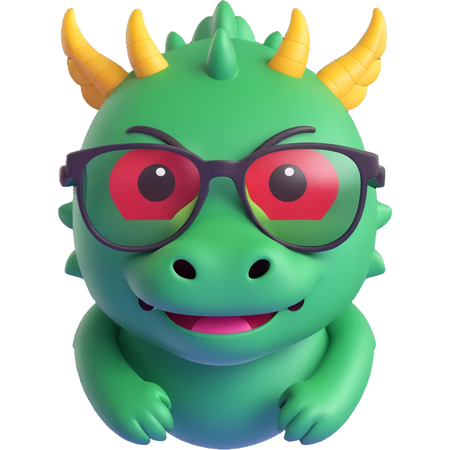dragon with glasses, 3d emoji style emoji
