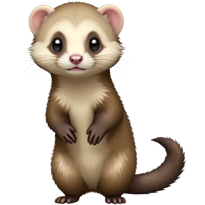 cinematic-[ferret]-realistic-full- long slender body-standing-emoji,-tiny-paws-tucked-close,-head-tilted-dramatically,-fluffy-[sable]-fur,-simplified-yet-realistic-focused-features,-highly-detailed,-glowing-with-an-almost-sarcastic-glow emoji