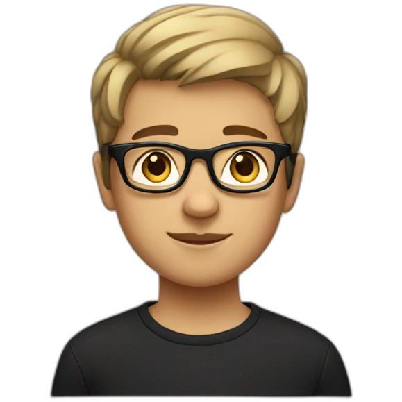 A short-haired boy in a black T-shirt and black-rimmed glasses emoji