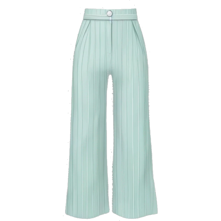 Realistic isolated pair of white high waist long wide leg dressy casual pants with light teal pinstripes. emoji