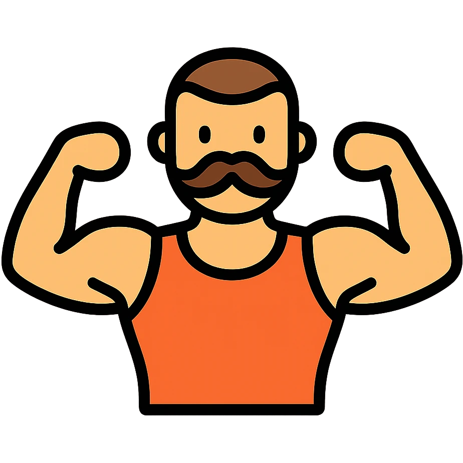 icon vpn app, call warrior, muscular man, buzz cut and Handlebar moustache in the style of an icon emoji