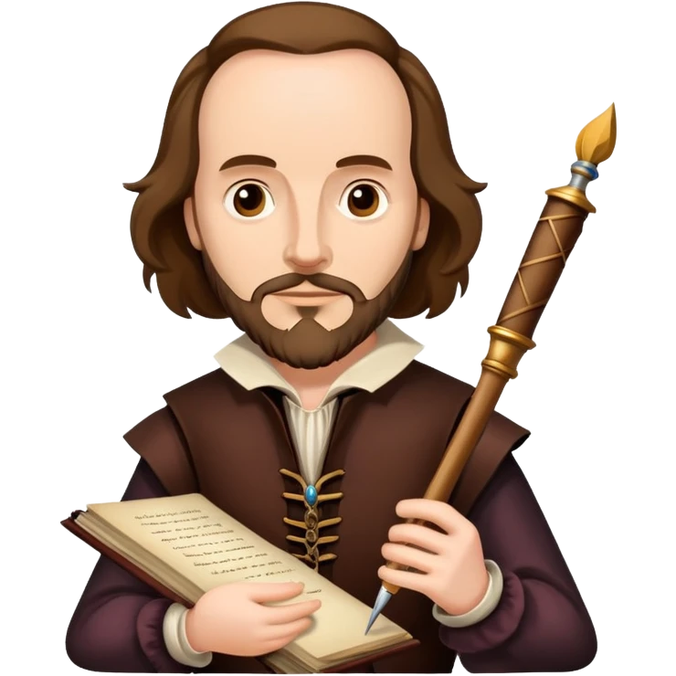 Shakespeare the playwright holding a quill pen and manuscript emoji