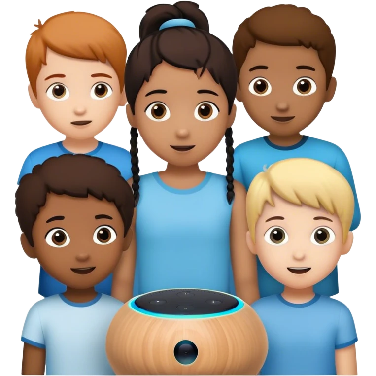children interacting with a amazon alexa emoji