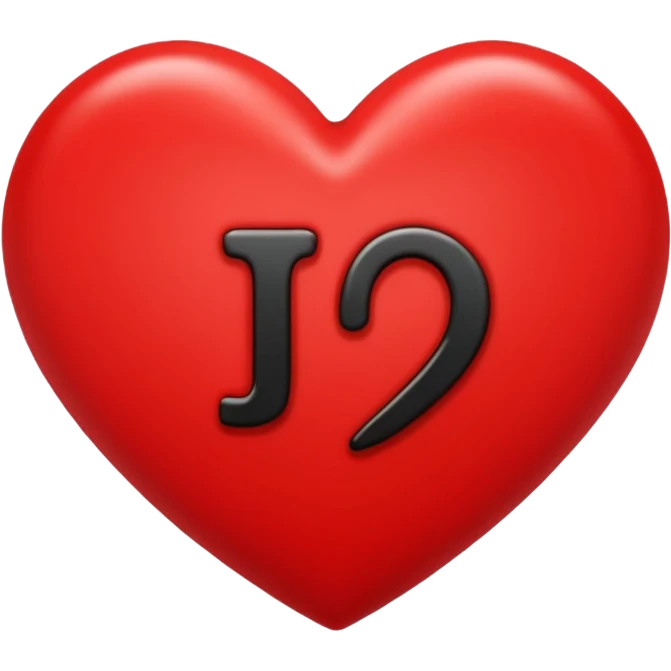 Un corazón grande rojo con la letra" J" en negra y en  mayúscula y en el centro  emoji