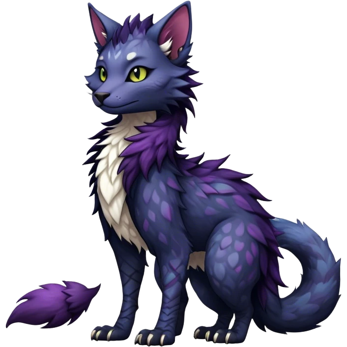 Kawaii dark edgy fantasy feline-vernid-sergal-fursona animal creature with a tufted tail full body with intricate markings  emoji