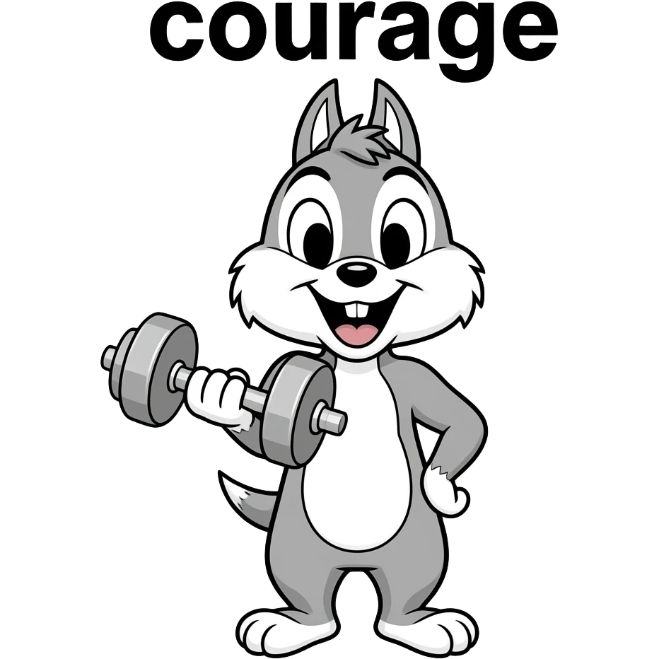 minimalist emoji of Chip from Chip 'n' Dale, labeled "courage", crossfit meme style, premium Telegram emoji, subtle design, thin clean lines, black and white, transparent background. emoji