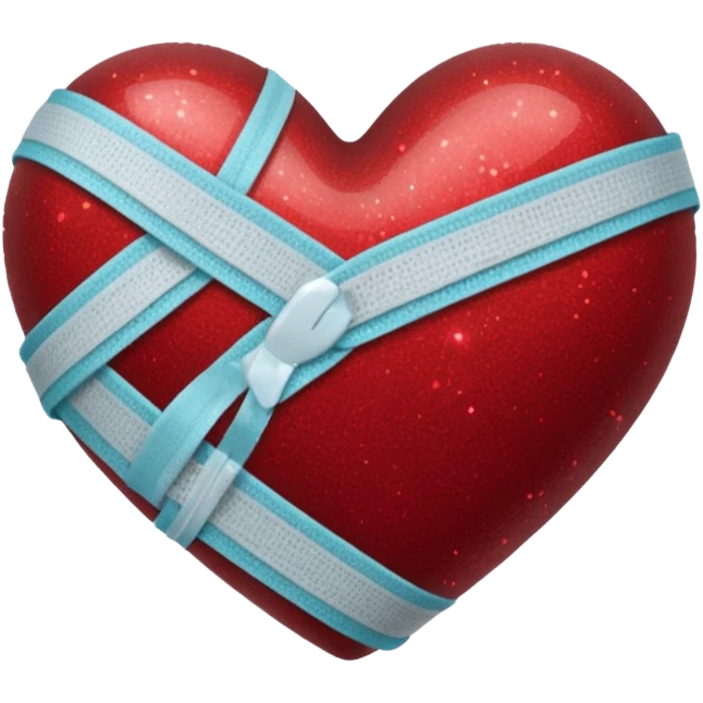 Dark red sparkly heart with bandage around it emoji