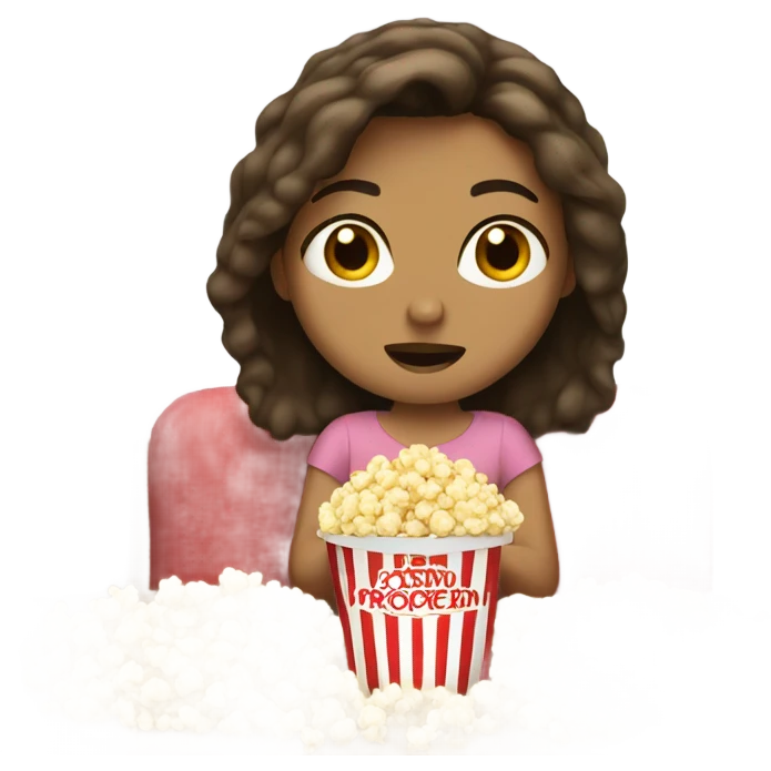 Brown hair girl eating popcorn watching tv emoji