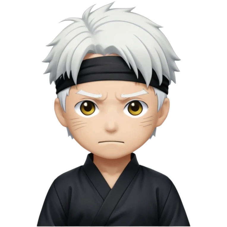 Satoru Gojo from Jujutsu Kaisen, white hair, blindfold, confident smirk, chibi face proportions, energetic expression, close-up face emoji