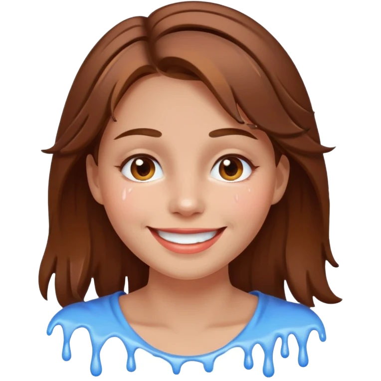 Brown Hair Woman , white paint , drip, face, happy emoji