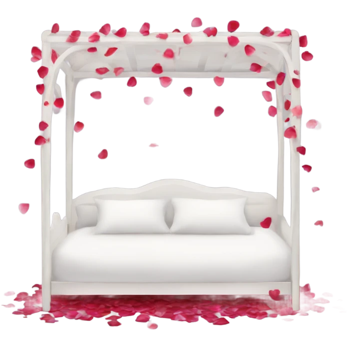 white Valentine’s Day bed with rose petals emoji