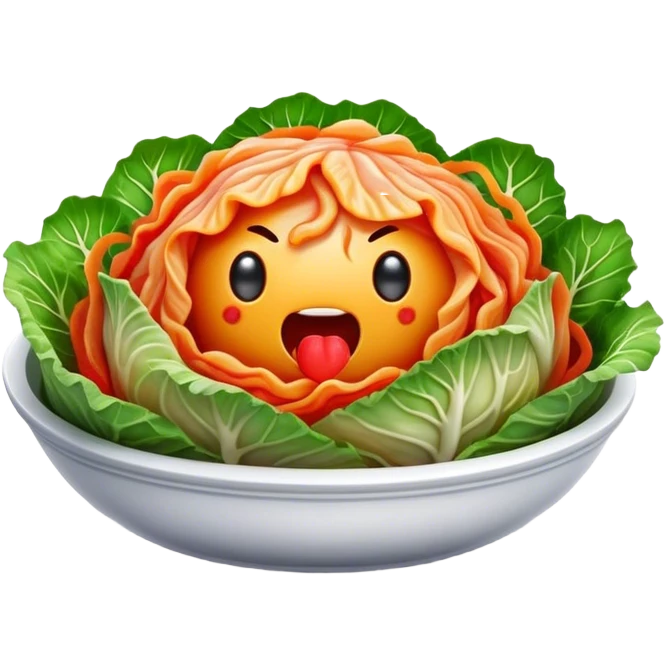Cinematic Realistic Kimchi Dish Emoji, depicted as a vibrant fermented cabbage dish with a spicy kick rendered with detailed textures and dynamic, appetizing lighting. emoji