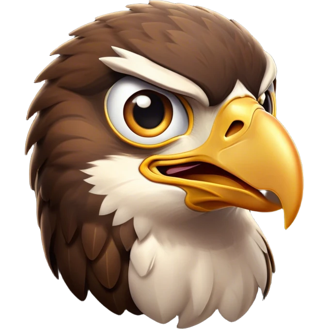 Cinematic Comical Hawk Portrait Emoji, Head tilted dramatically with an exaggeratedly shocked expression, featuring a sharply defined beak and wide, comically expressive eyes full of playful disbelief, Simplified yet hilariously expressive features, highly detailed, glowing with a slightly sassy glow, high shine, dramatic yet playful, stylized with an air of cheeky aerial mischief, soft glowing outline, capturing the essence of a meme-worthy hawk that looks ready to side-eye its way into viral fame! emoji