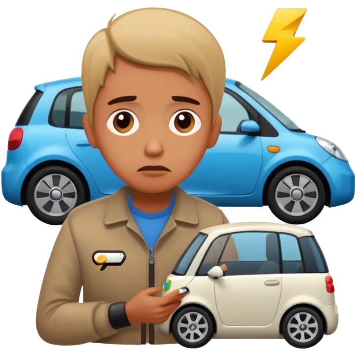 Sad person at low-battery icon next to EV. emoji