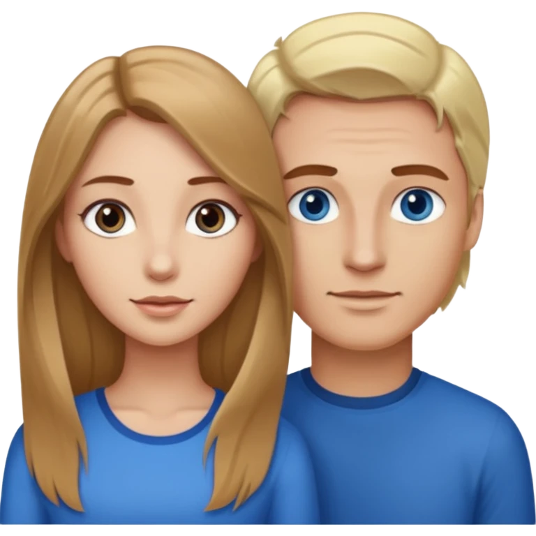 Woman with long brown hair and brown eyes beside a man with blonde hair and blue eyes emoji