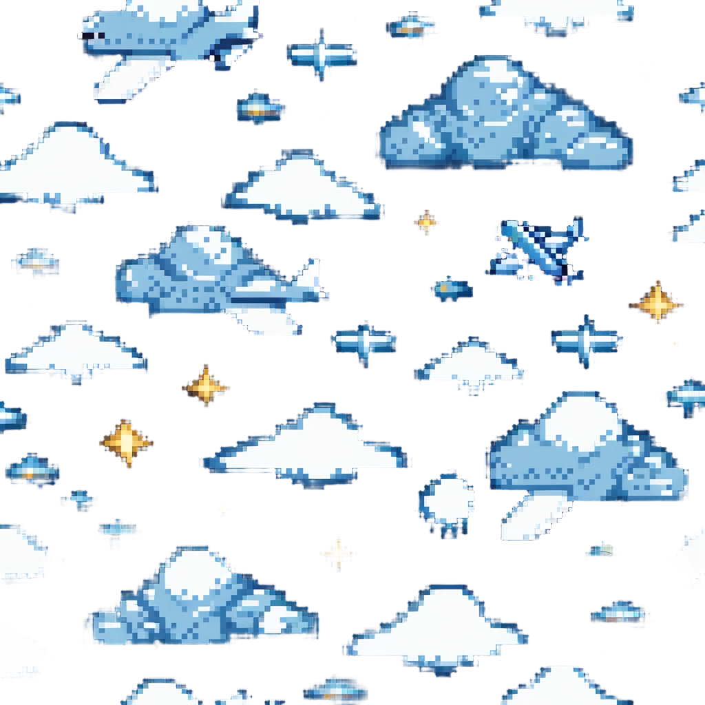 a plane flying above clouds and below stars emoji
