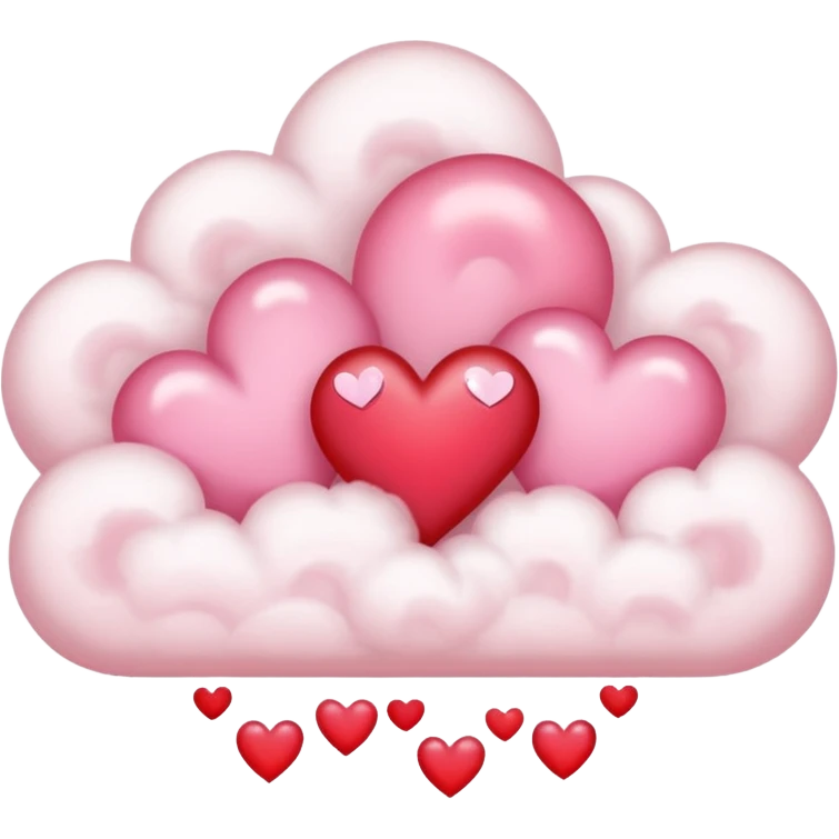 Plain white cloud with pale pink aura surrounding with hearts coming out the bottom emoji