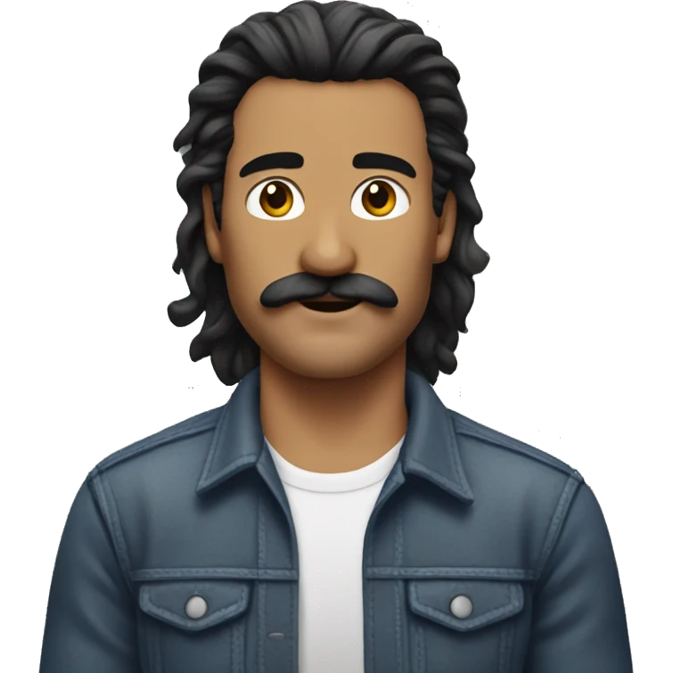 Mullet hair and just dark mustache no other beard emoji
