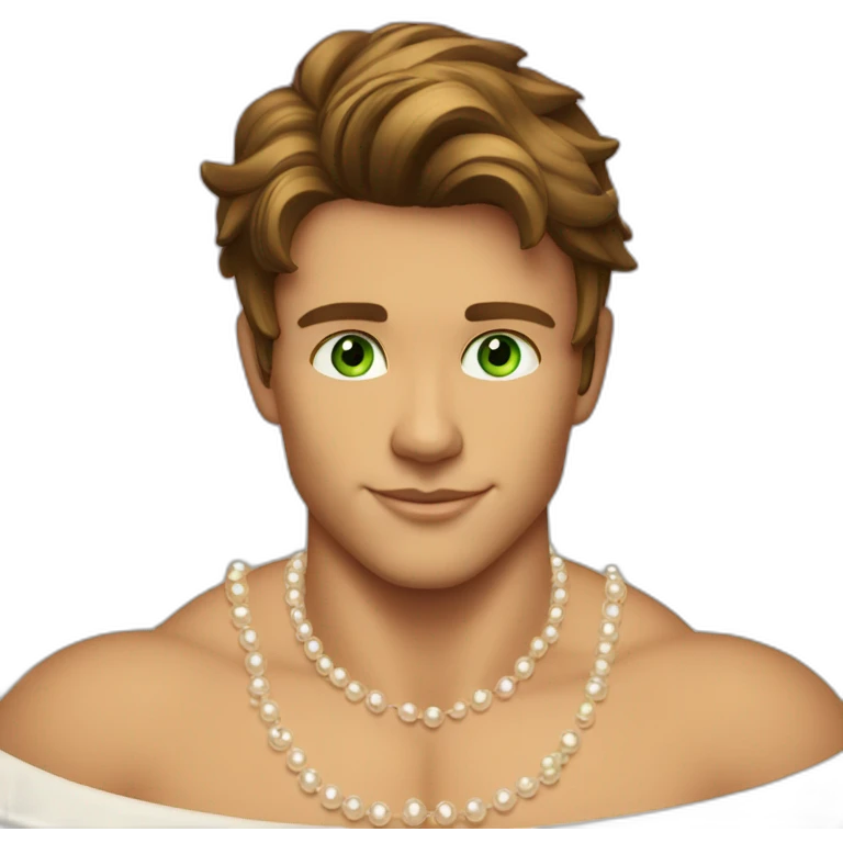 Posh-muscle-boy-brown-hair-green-eyes-pearl-necklace-in-golden-bathtub emoji