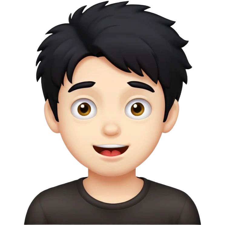 Boy with black hair 75% fluffy making silly face emoji