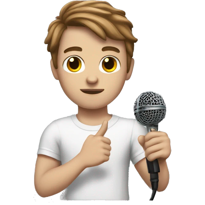 White boy with brown hair with arm tattoo holding a microphone  emoji