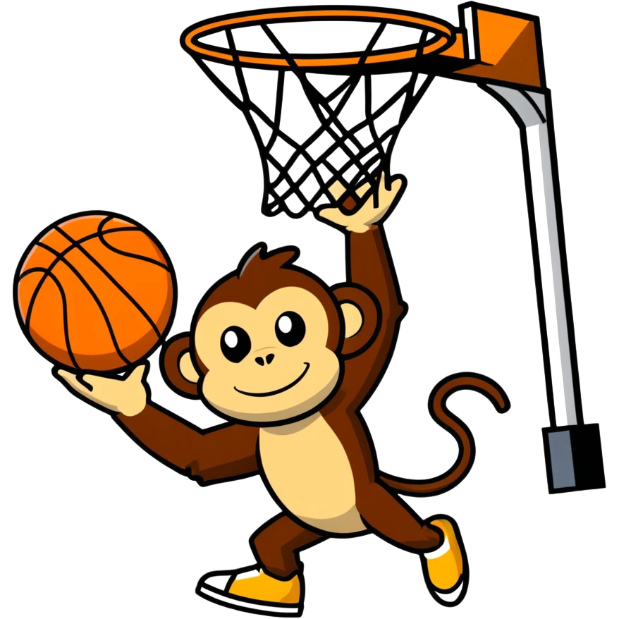 A monkey dunking a basketball into a basketball hoop emoji