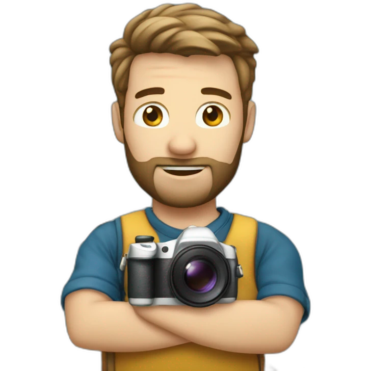 A white guy that is a profesional photographer of sailboats do it with the camera in front of his face ready to make a shot emoji