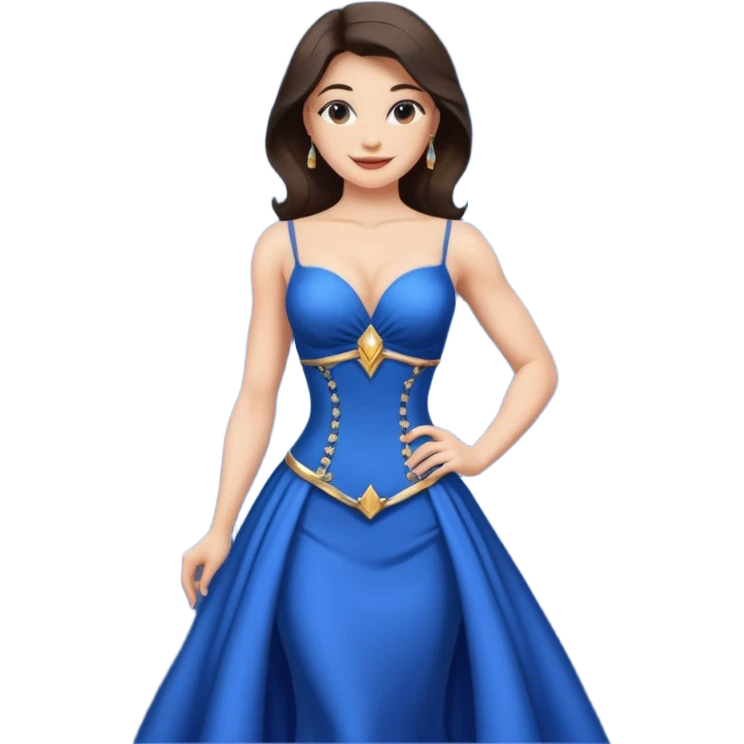 strong lean woman with visible strong abs and houglass figure in a beautiful blue evening gown emoji