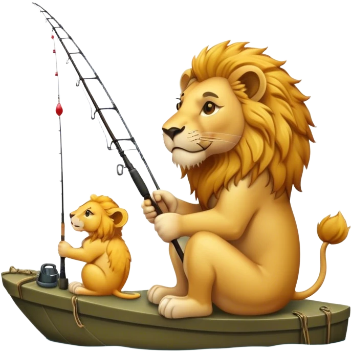 lion sitting in profile fishing emoji