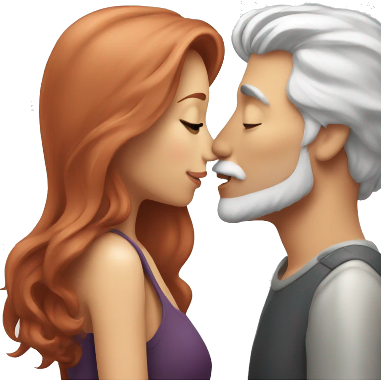 Redhead Girl Kissing silver haired man  emoji