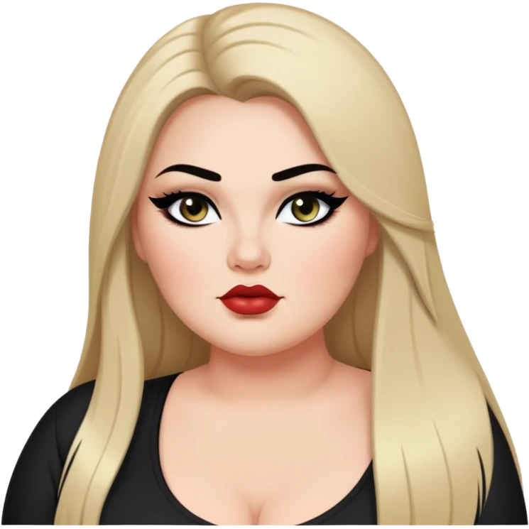 big plus size, long straight hair, baddie,pretty, makeup, black eyeliner, long hair emoji