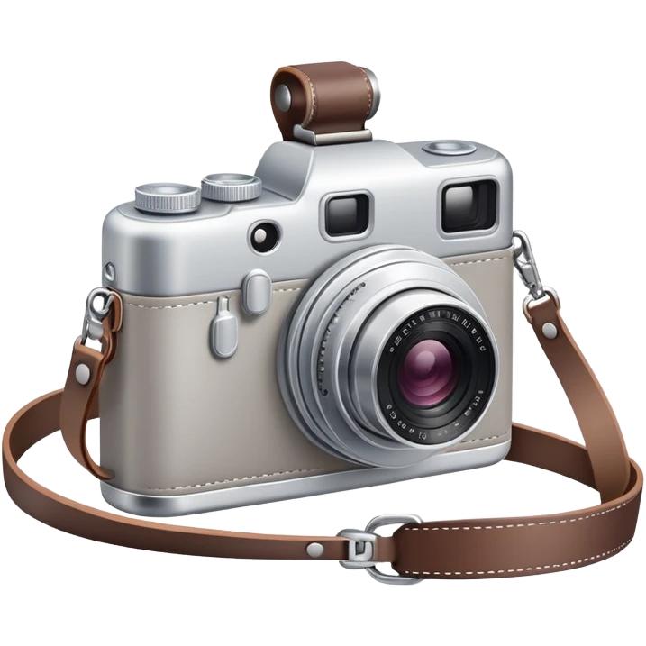 Tourist camera with neck strap, gentle colors, not bright emoji