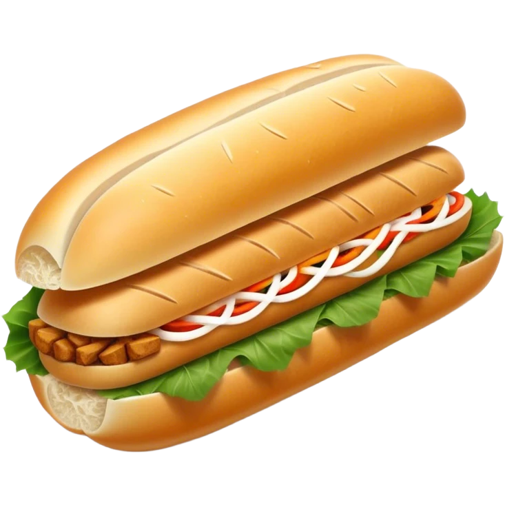 Banh Mi Cinematic Realistic Banh Mi Sandwich Dish Emoji, depicted as a simple, small baguette filled with fresh ingredients, rendered with crisp textures and vibrant, inviting lighting. emoji