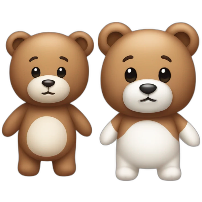 brown teddy bear and white teddy bear in love emoji