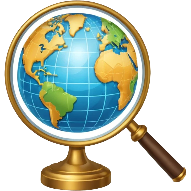 web search icon, magnifying glass over a globe, bright and simple, no text emoji
