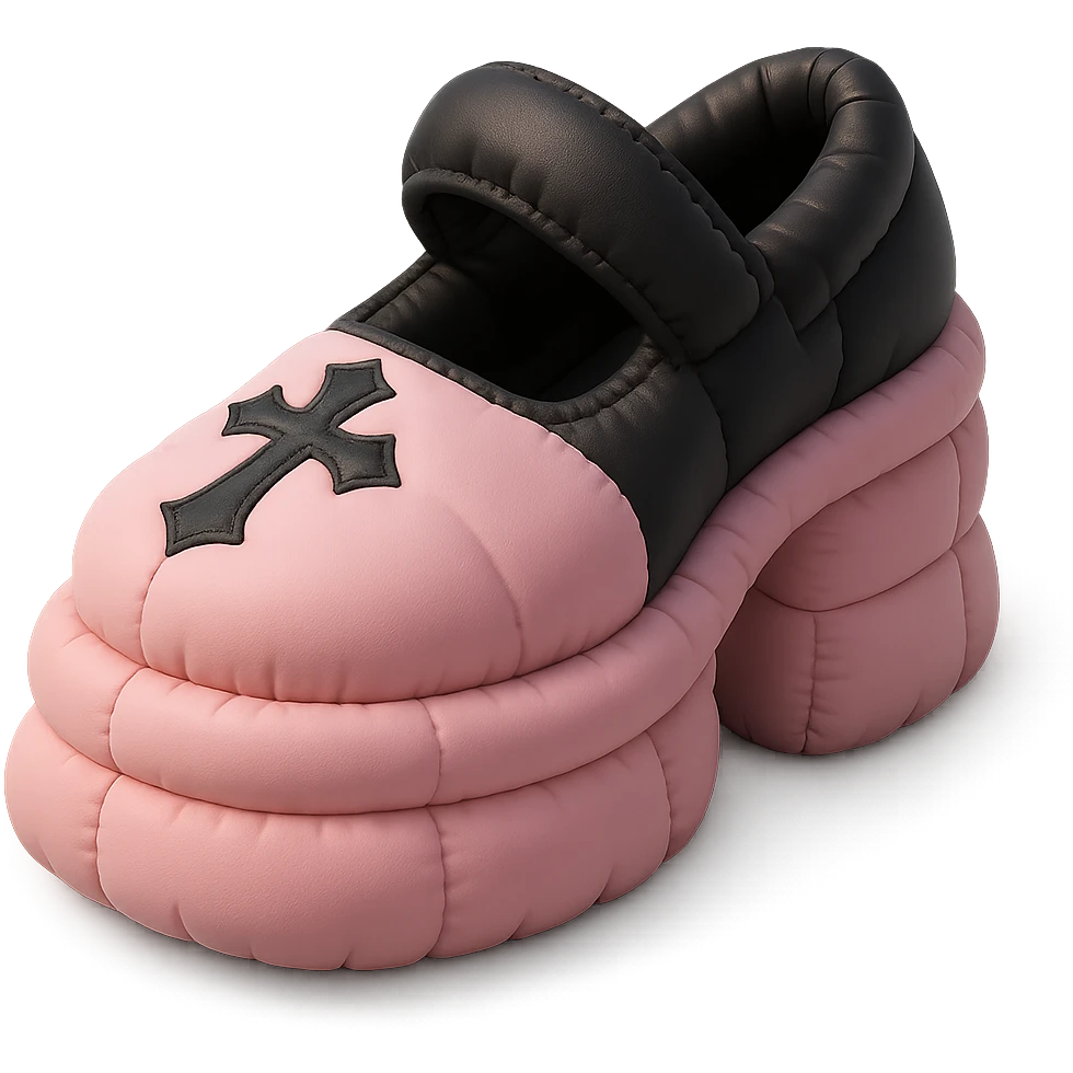 BLACKPINK-inspired gothic shoes, no hearts, soft and plush, black and pink emoji