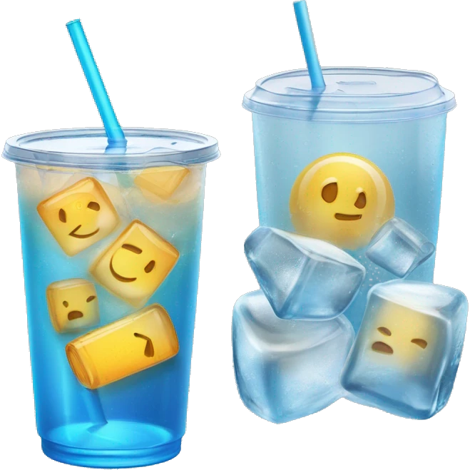 Realistic see through plastic cup and lid with half full Transluscent blue soda,straw and large ice cubes inside. emoji