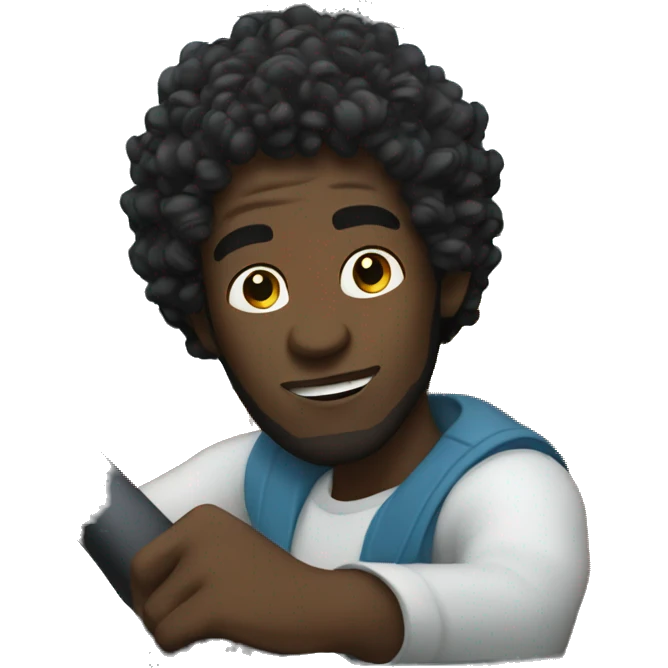 Black skin male with Black curly hair driving a car emoji