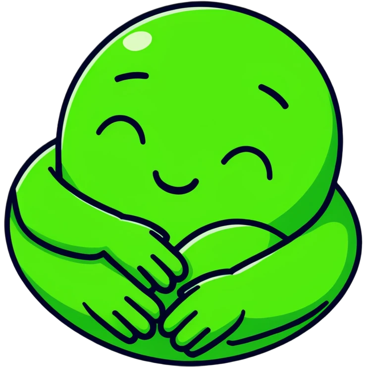 green face emoticon with closed eyes hugging a green heart, expressing care and support emoji