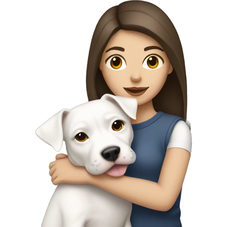 One brunette girl hugging white pitbull emoji