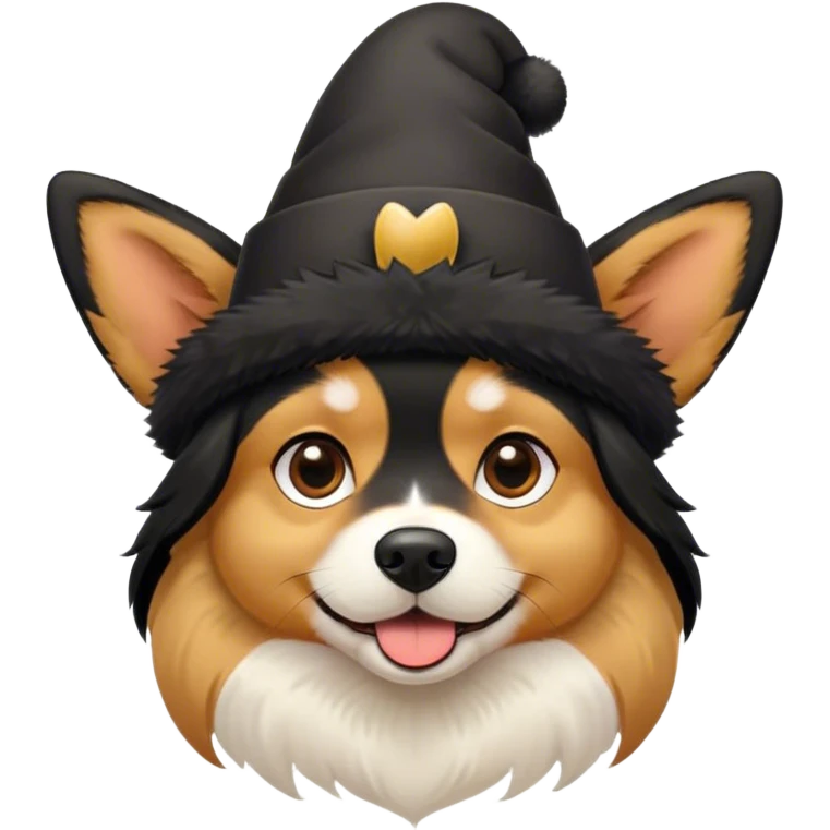 black and tan dog with pointy ears and hat emoji
